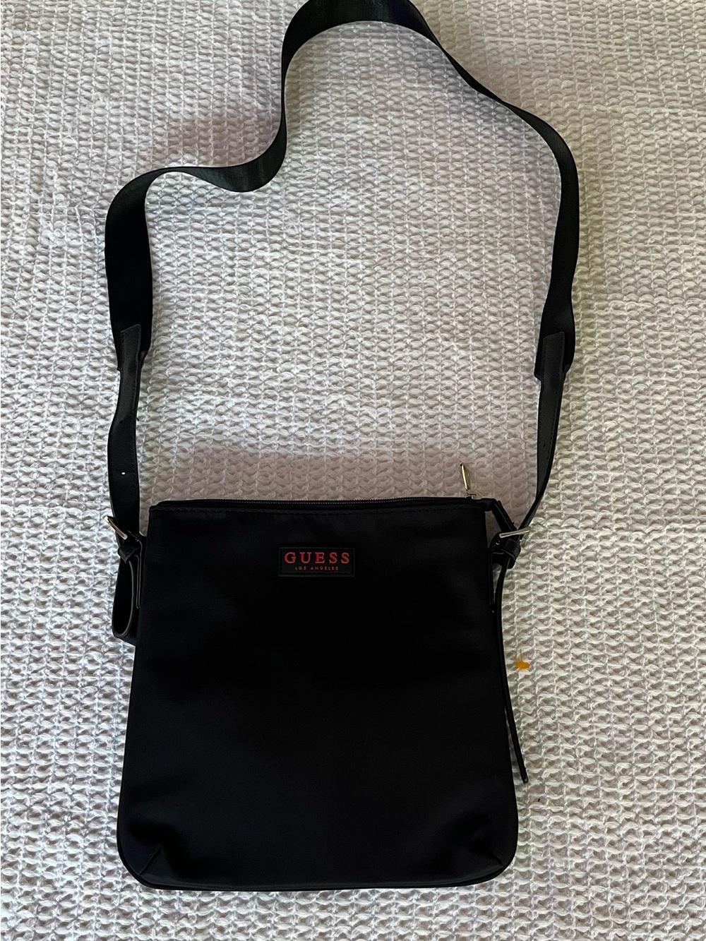 GUESS Black Nylon Messenger Bag with Red Logo